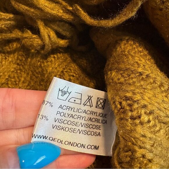 QED London Knit Oversized Fringe Western Quiet Luxury Sweater Pullover Green OS - Picture 6 of 7